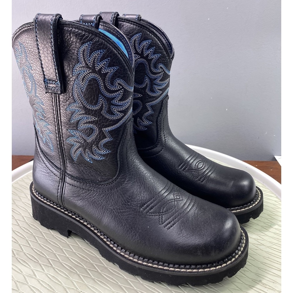 Ariat Fatbaby Womens Leather Cowboy Western Black W/Blue Boots Cowgirl Riding 9B